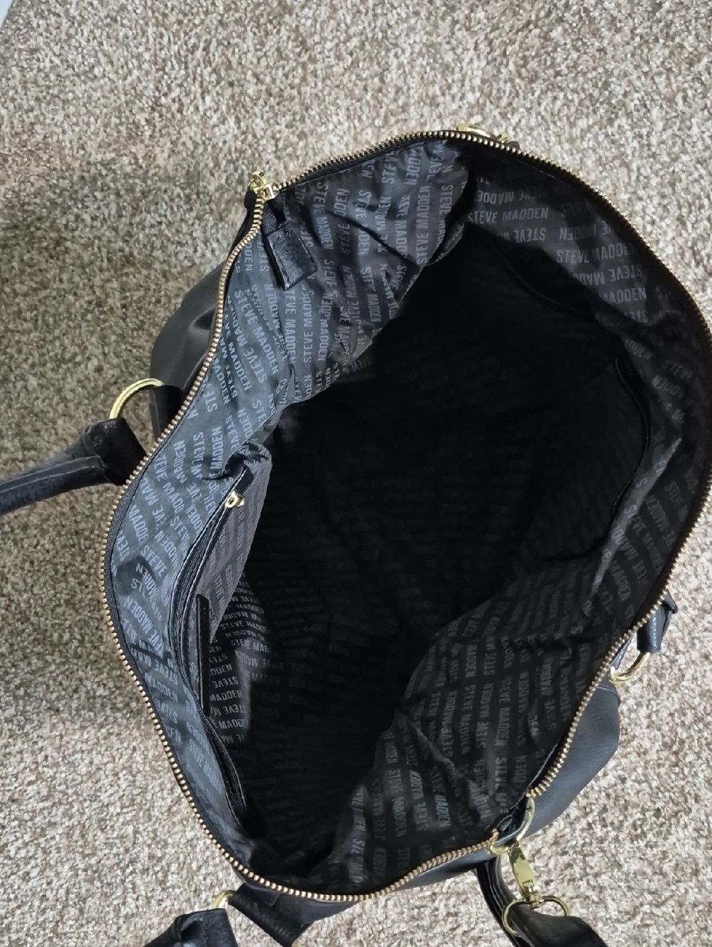 Steve Madden Classic Black Leather Satchel Handbag - Picture 4 of 7